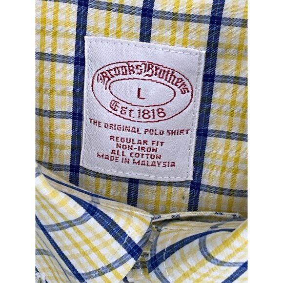 Brooks Brothers Men's Yellow & Blue Checkered Button-Down Shirt Large All Cotton - Picture 5 of 8